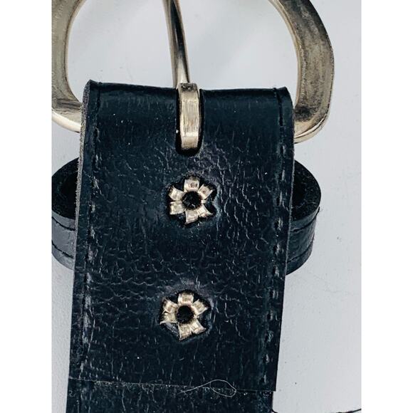 Black Faux Leather Belt 36 Inches Unisex Silver Buckle Eyelet Holes Imperfect - Picture 7 of 8